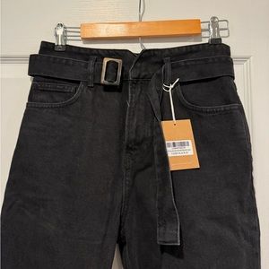 reformation cynthia belted high waist black jeans